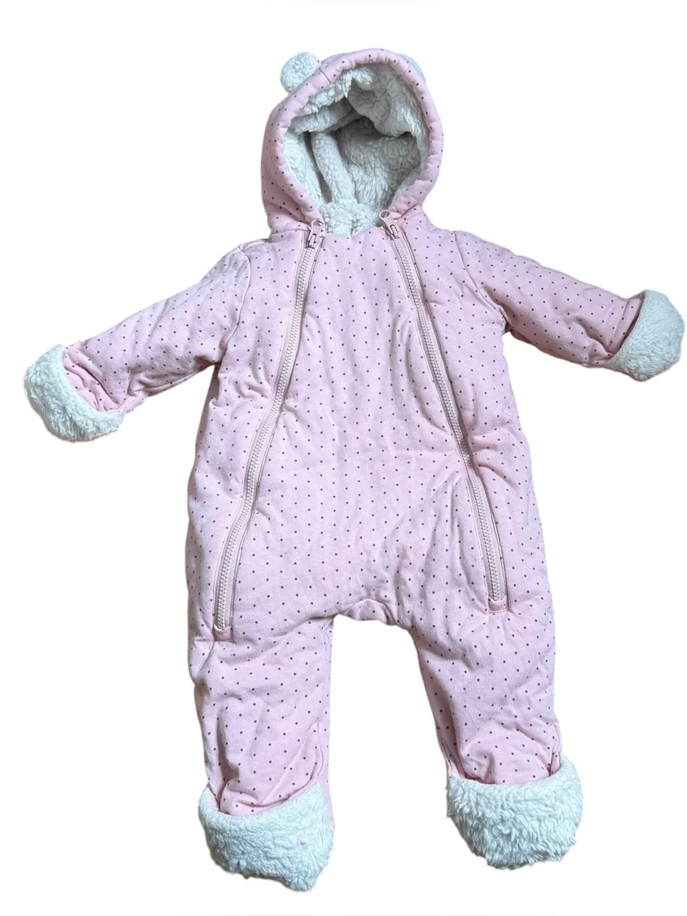 Baby Gap Double Zip Sherpa Fleece Lined One Piece Size 0-3 Months Pink Polka Dot